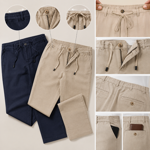 Spring Summer Everyday Linen Pants for Men (Set of 2)