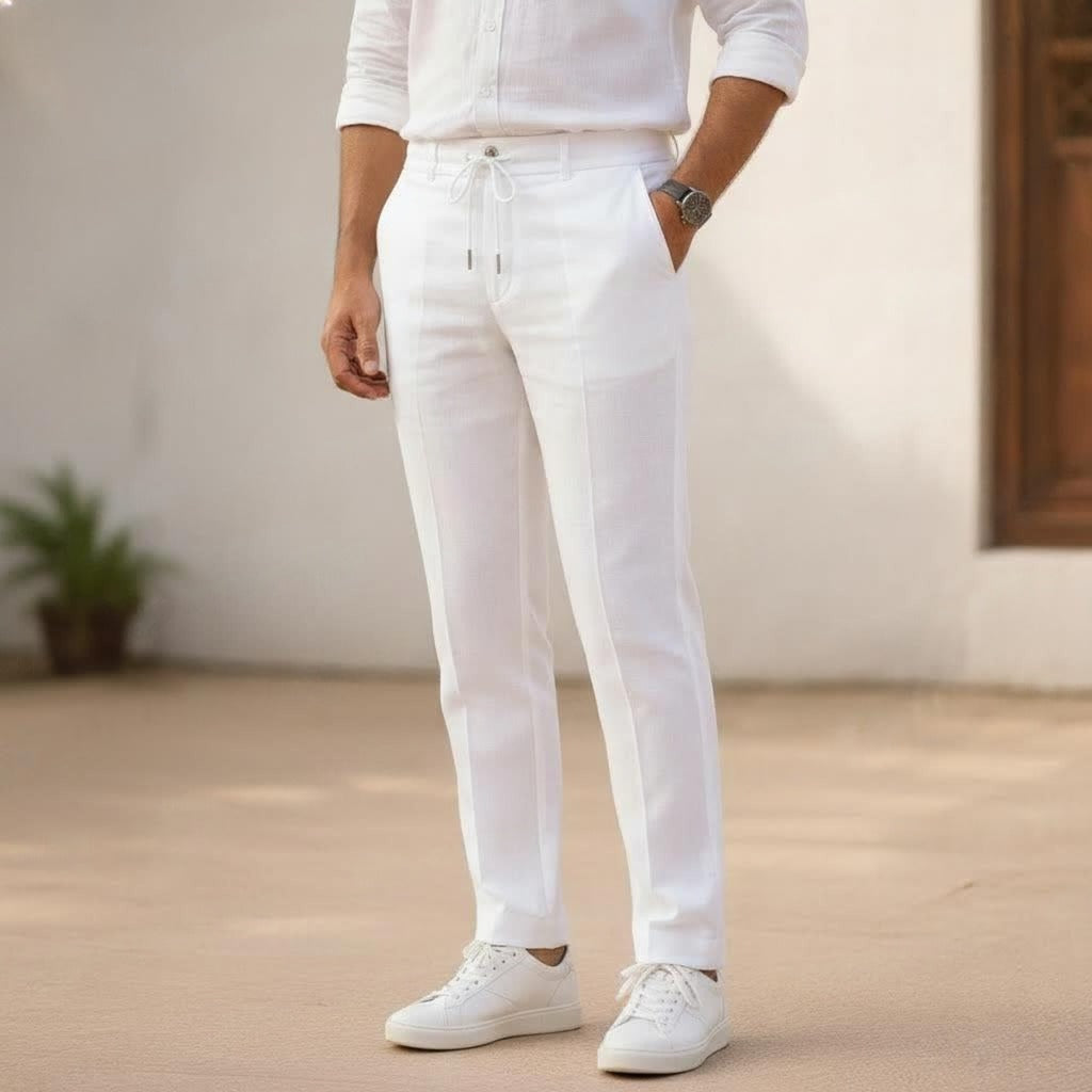 Luxury Summer Linen Pant (White)
